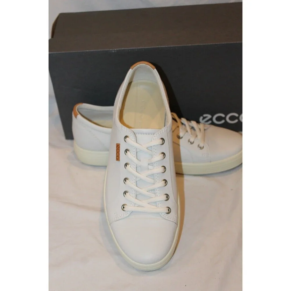 Ecco Soft 7 Men's Leather Low Top Casual Athletic Sneakers EU 42 US 9 WHITE $300
